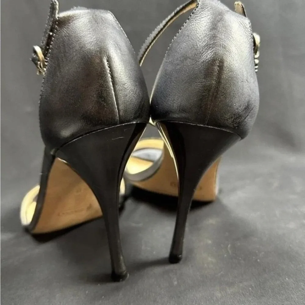 Coach 9 M Sandals Black Francesca Snake Embossed‎ Leather Strappy Stiletto Heel